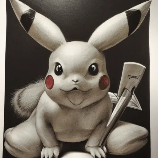 Image similar to pencil art, detailed portrait of pikachu, intricate, hyper detailed, realistic, oil painting, by julie bell, frank frazetta, cinematic lighting