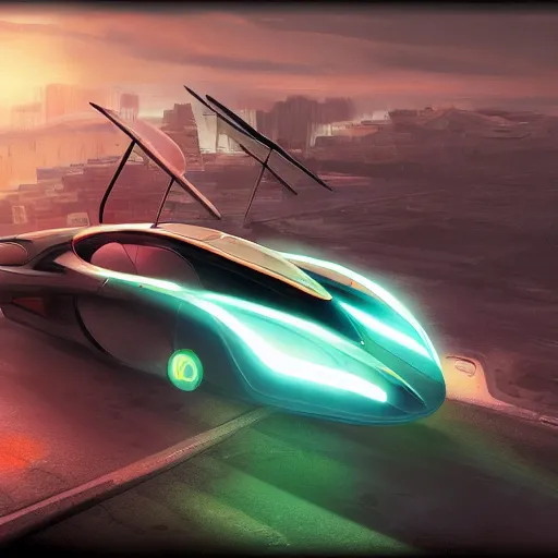 Prompt: solarpunk hovercar, clean energy, green technology, highway, sunny day, futurism, intricate, engines, glow, highly detailed, drone wings, peaceful, utopia, bright, digital painting, artstation, concept art, smooth, sharp focus, epic landscape, art by akihiko yoshida and tim mcburnie and anato finnstark