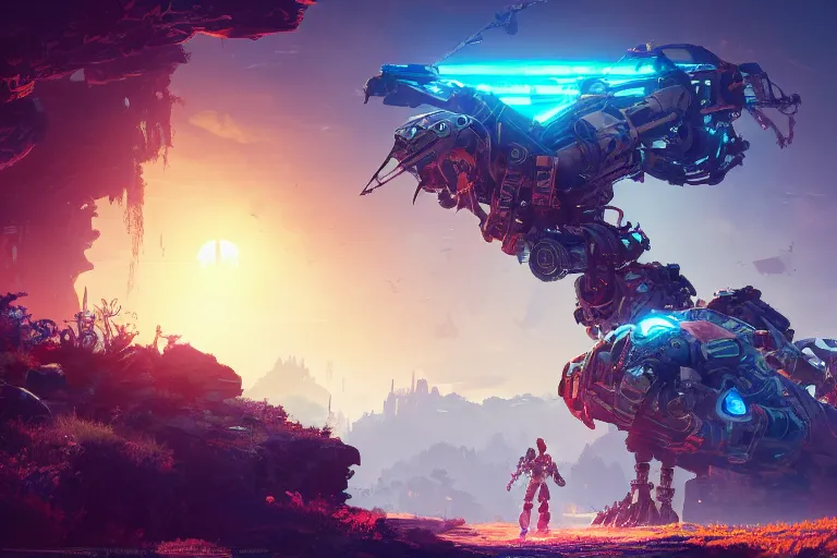 Prompt: rollerback machine mecanical creature robot of horizon forbidden west horizon zero dawn bioluminiscence global illumination ray tracing hdr fanart arstation by ian pesty and alena aenami artworks in 4 k