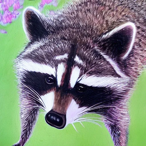 Image similar to a raccoon painting a picture of himself, anime, kawaii