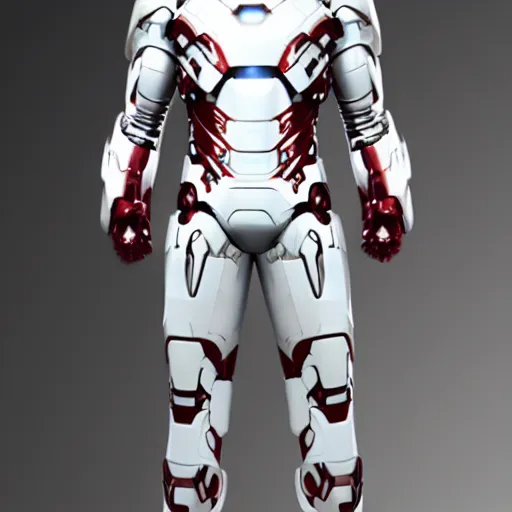 Image similar to fully white iron man suit, 4k realistic photo