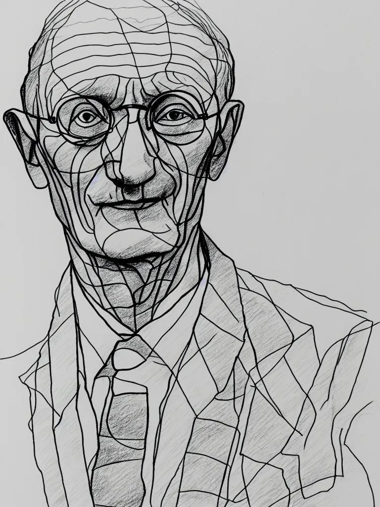 Image similar to wire lineart lines drawing of hermann hesse, bold lines, quick sketch