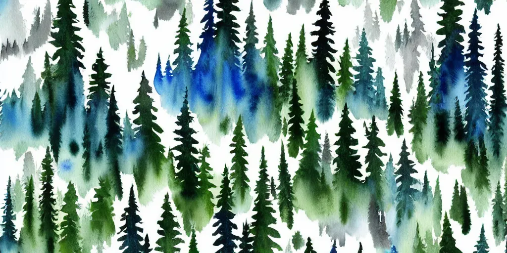 Image similar to watercolor montana mountains painting, white swirls, forest