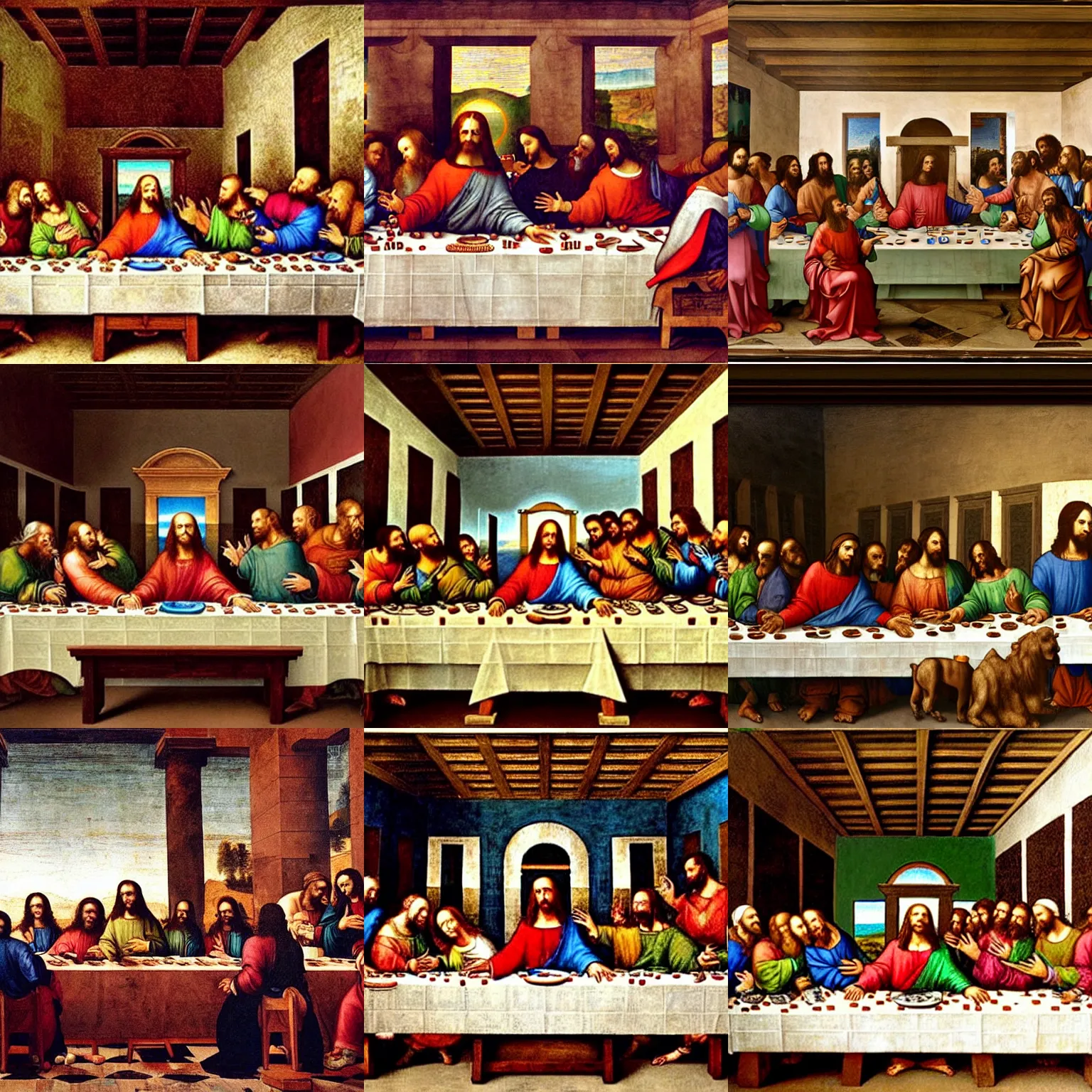 Prompt: last supper painting by leonardo da vinci, snoop dogg is jesus