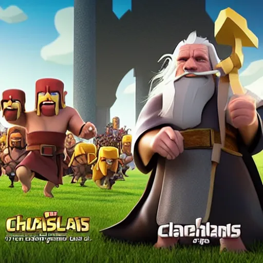 Image similar to clash of clans film poster concept featuring Gandalf