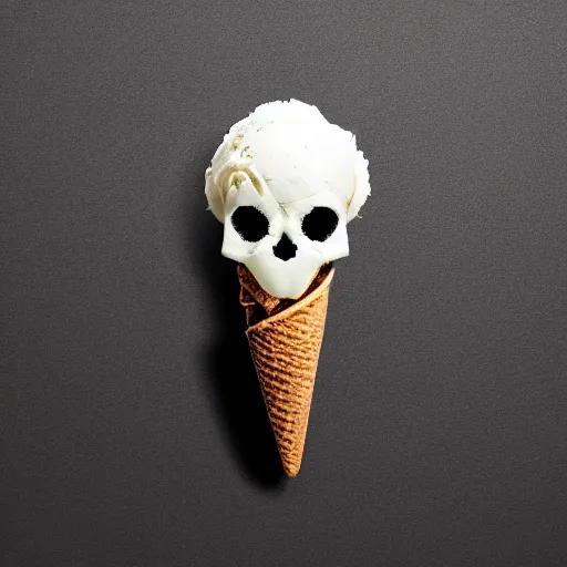 Prompt: an ice cream cone but the ice cream is a skull