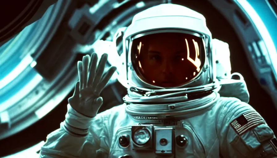 Image similar to movie still of a transcendental astronaut being, cinematic composition, cinematic light, anamorphic lens