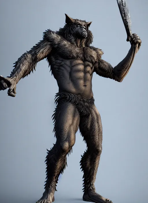 Image similar to medieval mythology, wolfman, full body, detailed and realistic, 4k, trending on artstation, sharp focus, intricate concept art, digital painting, ambient lighting, octane render