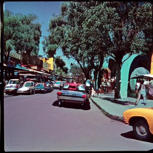 Image similar to photo, tlaquepaque, traffic jam, kodak ektachrome 1 2 0,