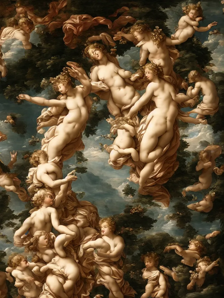 Image similar to abundance springing from creation dramatic, elaborate emotive Baroque and Rococo styles to emphasize beauty as a transcendental, 8k image, ultra-realistic, in the style of WLOP and Michelangelo Bounaroti