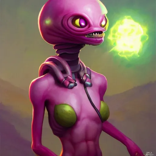 Image similar to pink alien with yellow eyes fortnite character, deviantart artstation, by jason felix by steve argyle by tyler jacobson by peter mohrbacher, cinema c 9. 0