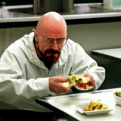 Prompt: autistic Walter White eating lunch alone in the cafeteria