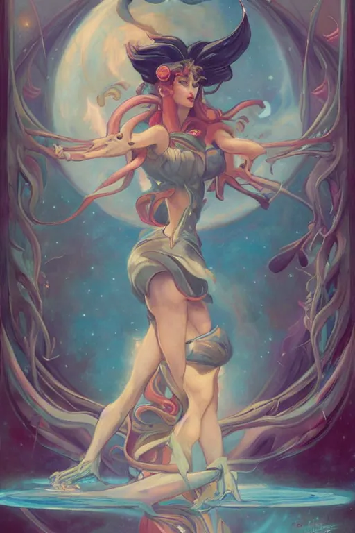 Image similar to Sailor Moon by Peter Mohrbacher in the style of Gaston Bussière, Art Nouveau