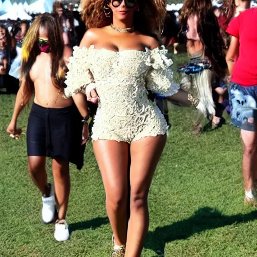 Image similar to cream - colored havanese dog as beyonce at coachella