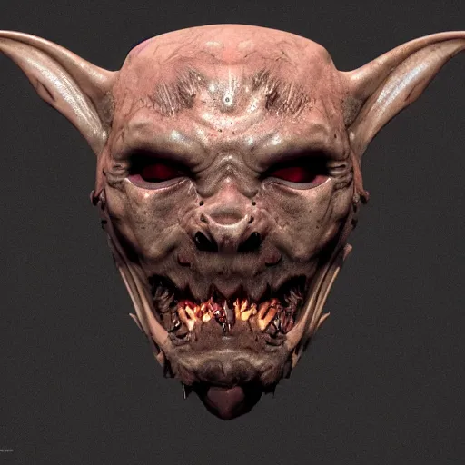 Image similar to a realistic vampire bat steel mask, epic scale, character concept art, face symmetry, intricate accurate details, artstation trending, octane render, cinematic color grading, soft light, rule of thirds, golden ratio, like a professional model, cinematic, 8 k, clear.