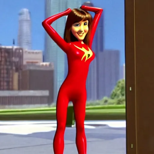 Prompt: live action young jennifer anniston as elastigirl
