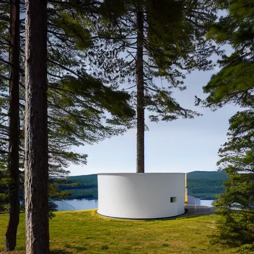 Image similar to observatory by Alvar Aalto on mountainous island