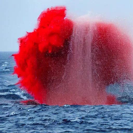 Image similar to a devilish red monster with horns emerging from boiling rough seas, photo by david lachapelle, s - 5 0