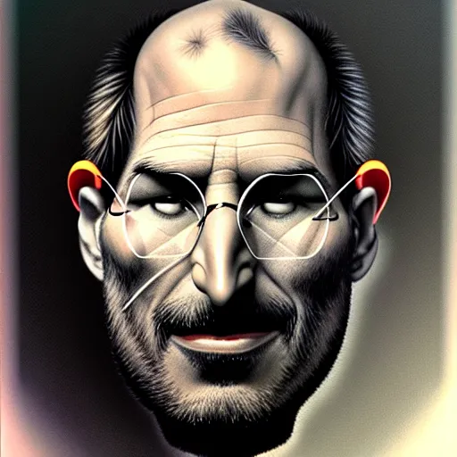 Image similar to apples arranged in the shape of a face of steve jobs, fantasy, intricate, elegant, highly detailed, lifelike, photorealistic, digital painting, artstation, illustration, smooth, sharp focus, art by giuseppe arcimboldo