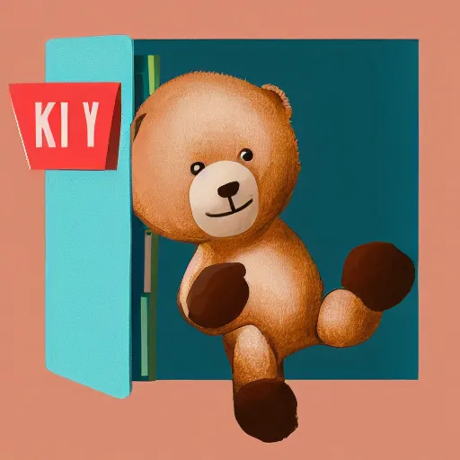 Image similar to little kid in his room holding teddy bear in style of kids book illustration