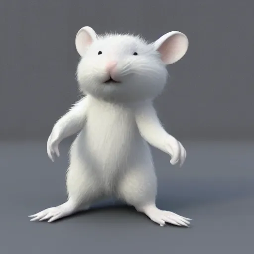 Image similar to fuzzy cute white rat 3 d render awardwinning