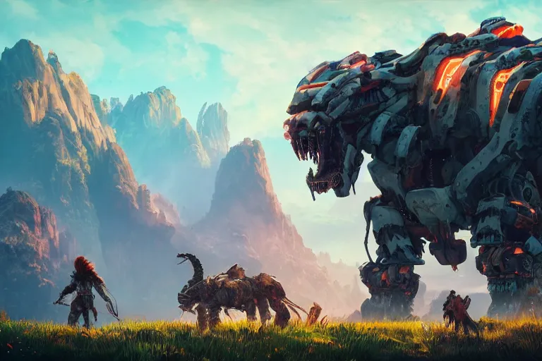 Image similar to tremortusk machine mecanical creature robot of horizon forbidden west horizon zero dawn radiating a glowing aura global illumination ray tracing hdr fanart arstation by ian pesty and alena aenami artworks in 4 k