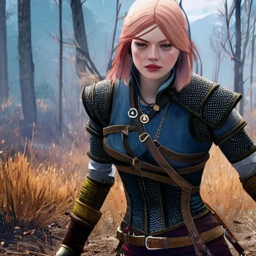 Prompt: Emma Stone in The Witcher 3 video game