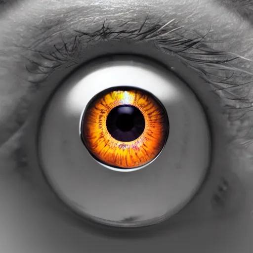 Image similar to floating human eyeball in chrome, studio lighting