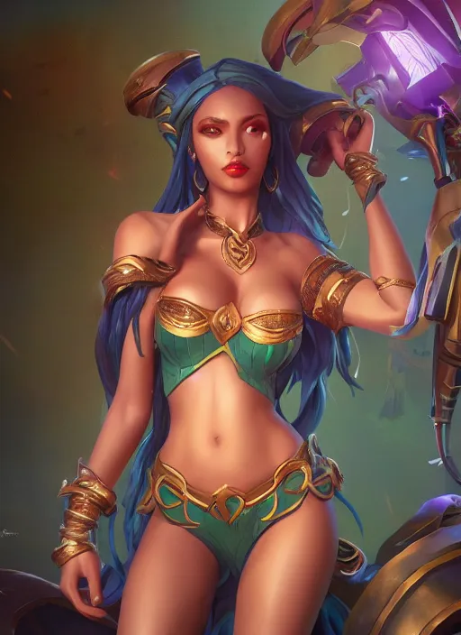 Image similar to qiyana, from league of legends, au naturel, in the amazons, hyper detailed, digital art, trending in artstation, cinematic lighting, studio quality, smooth render, unreal engine 5 rendered, octane rendered, art style by klimt and nixeu and ian sprigger and wlop and krenz cushart