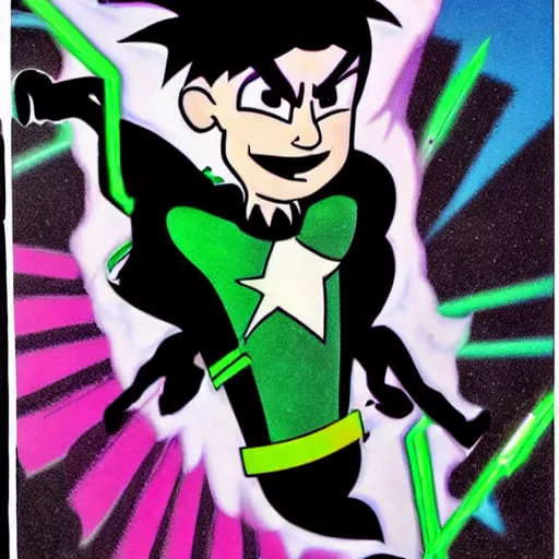 Prompt: danny phantom by frank miller, 8 0's airbrushed comic book art, in the style of frank miller, gritty dark graphic novel