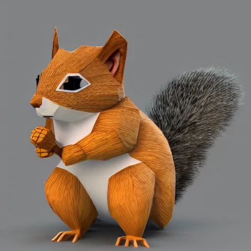 Image similar to 3 d model of low poly squirrel, polygonal, global illumination, blue background