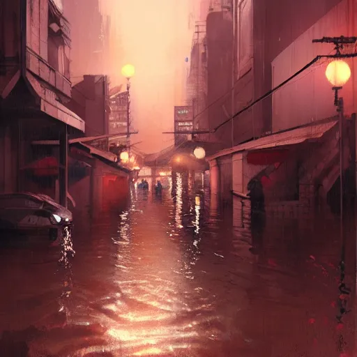 Prompt: Flooding seoul city at night, artstation; by Craig mullins, ross draws, kanliu666, chengwei pan, mingchen shen