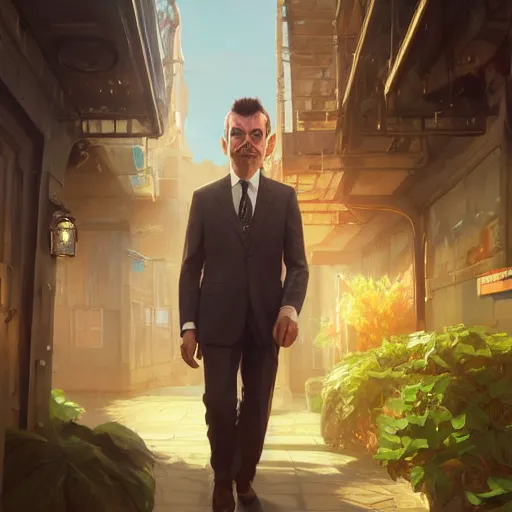 Image similar to highly detailed portrait, mr. bean in gta v, stephen bliss, unreal engine, fantasy art by greg rutkowski, loish, rhads, ferdinand knab, makoto shinkai and lois van baarle, ilya kuvshinov, rossdraws, tom bagshaw, global illumination, radiant light, detailed and intricate environment