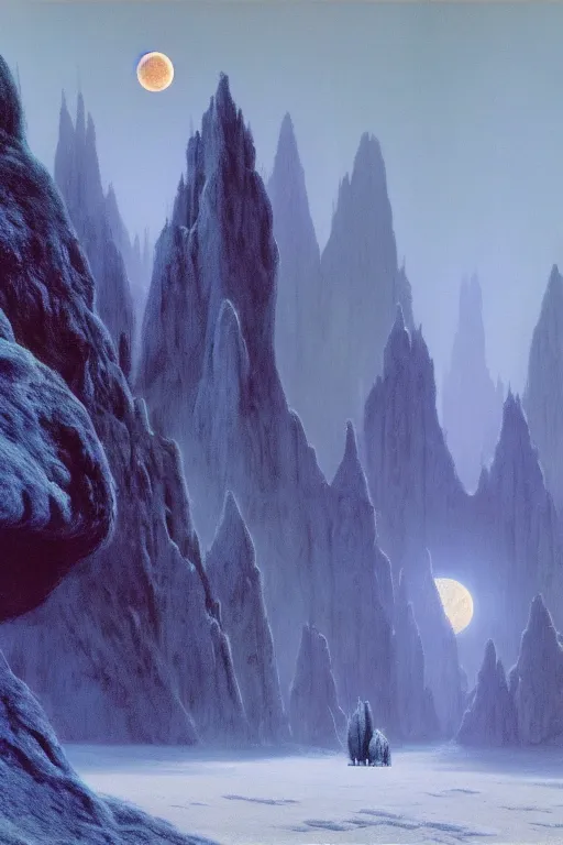 Image similar to emissary the forest moon home of the furry ewoks ( designated : ix 3 2 4 4 - a ) by arthur haas and bruce pennington and john schoenherr, cinematic matte painting, 8 k, planet hoth, dark color palate