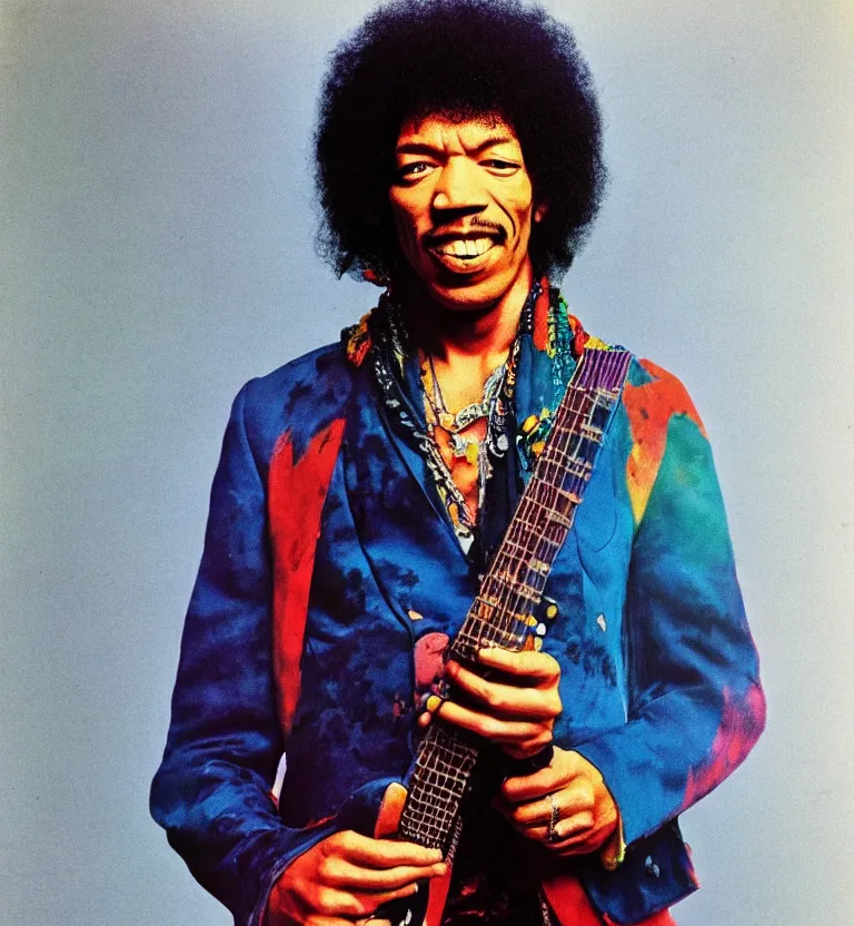 Image similar to colour portrait photography of jimi hendrix full body shot by annie leibovitz, 8 k