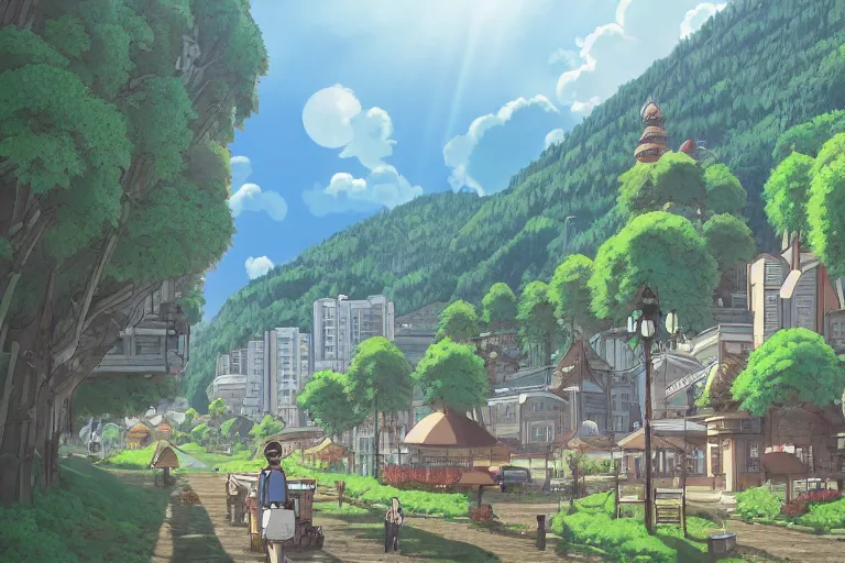 Prompt: almaty, kazakhstan. 4 k digital paint by studio ghibli hayao miyazaki. very sharp and detailed. trending on artstation and behance.