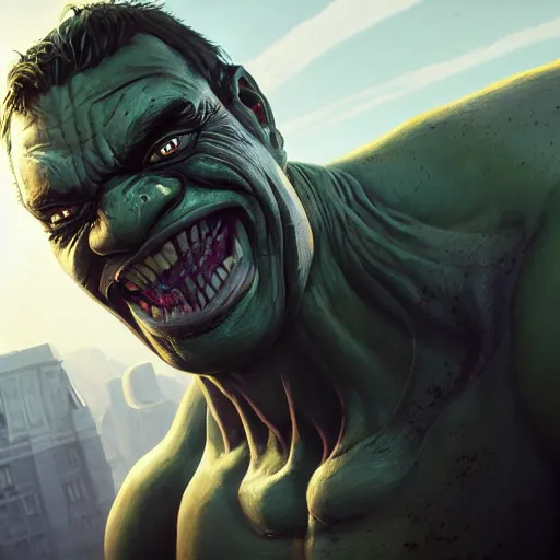 Image similar to highly detailed portrait symbiote venong merged with hulk gta v, stephen bliss, unreal engine, fantasy art by greg rutkowski, loish, rhads, ferdinand knab, makoto shinkai and lois van baarle, ilya kuvshinov, rossdraws, tom bagshaw, global illumination, radiant light, detailed and intricate environment