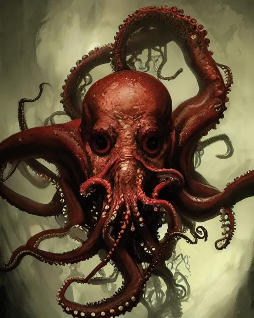 Image similar to hyper realistic photo portrait zombie octopus greg rutkowski, james gurney, mignola, craig mullins, brom