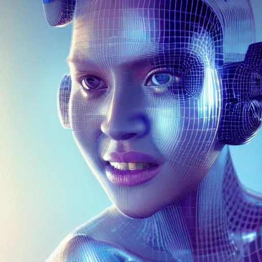 Prompt: 3 d, sci - fi, close - up, morning, smiling fashion model face, bright eyes, sun, cinematic, clouds, sun rays, vogue cover style, poster art, blue mood, realistic painting, intricate oil painting, high detail illustration, figurative art, multiple exposure, poster art, by tooth wu and wlop and beeple and greg rutkowski