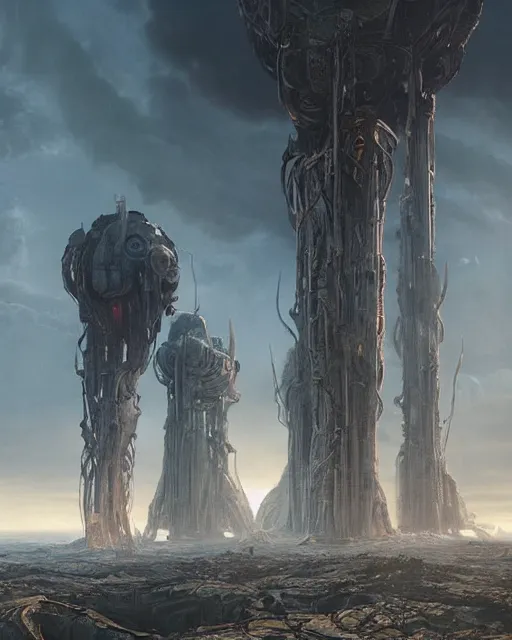 Prompt: epic concept art matte painting by weta digital, towering abandoned alien superstructure, hostile exoplanet with two moons, george lucas, mohrbacher, cgisociety