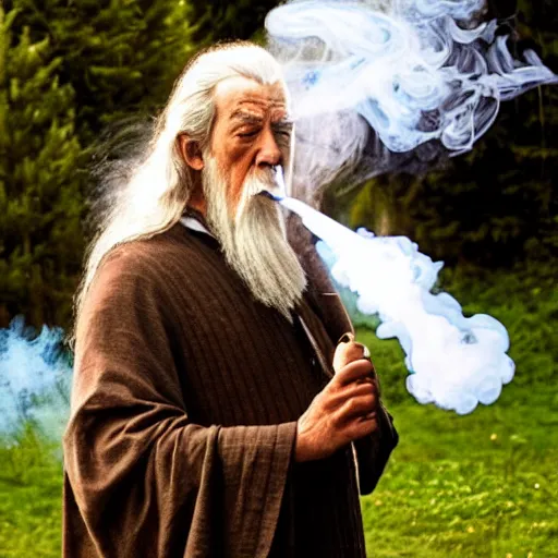 Prompt: gandalf blowing smoke circles