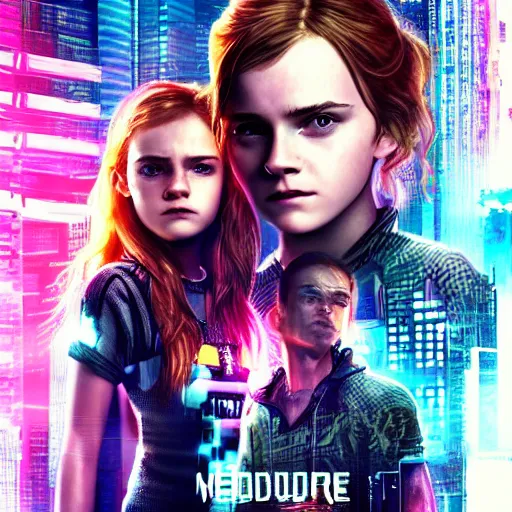 Image similar to emma watson and sadie sink in cyberpunk style digital art very detailed 4 k detailed super realistic