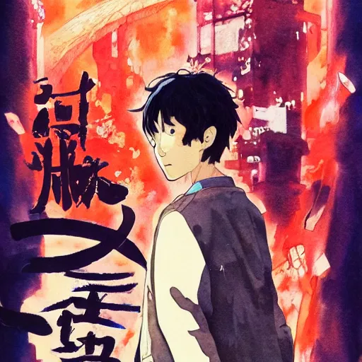 Prompt: vintage movie poster art for akira by trending pixiv fanbox, watercolor, style of makoto shinkai takashi takeuchi yoshiyuki and agnes cecile 4 k concept art