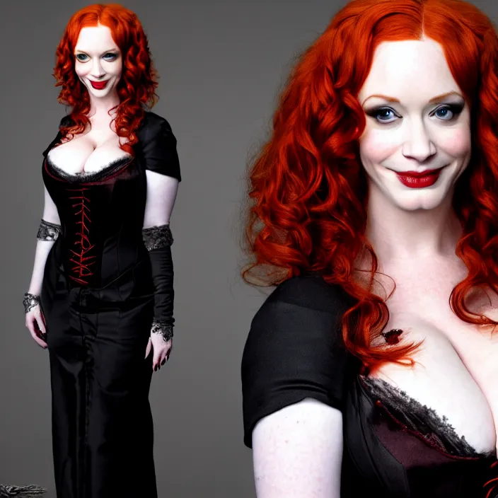 Image similar to professional full length photograph of christina hendricks as a vampire queen. Extremely detailed. 8k