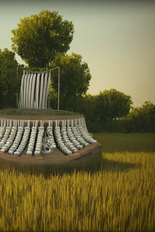 Image similar to a large organ in a field, trending on artstation, render, 3 d, octane, 4 k, 8 k, unreal engine, cinema 4 d