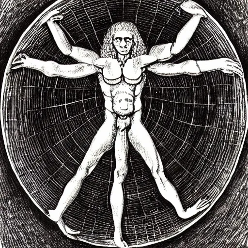 Image similar to drawing of octopus in style of Vitruvian Man by Leonardo da Vinci