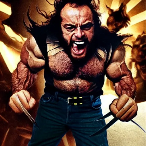 Image similar to danny devito wolverine action pose