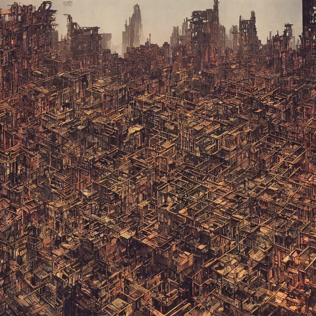 Image similar to gothic kowloon walled city by syd mead