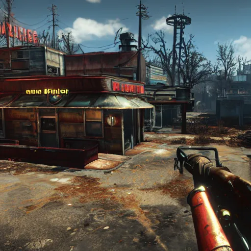 Image similar to fallout 4 arby's drive thru, game screenshot