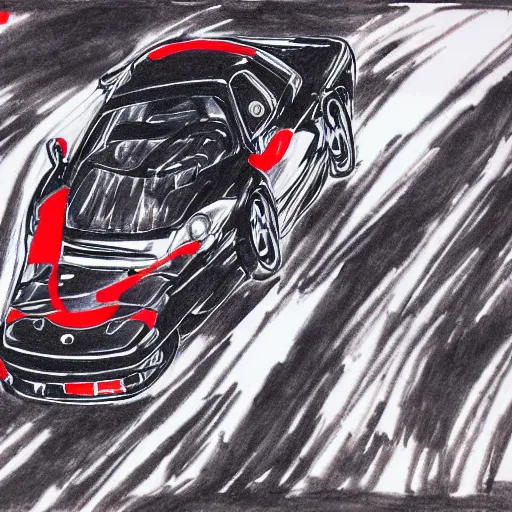 Image similar to pen ink drawing black red 1999 FD RX-7 Shuichi Shigeno and Michiharu Kusunoki